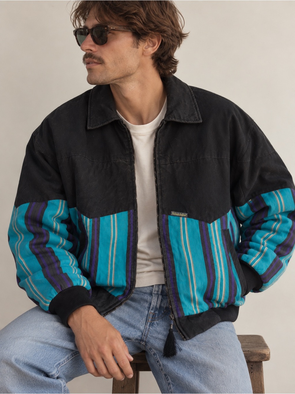 Vintage 90s Rode Walker Canvas Southwestern Bomber Jacket Padded USA Made M